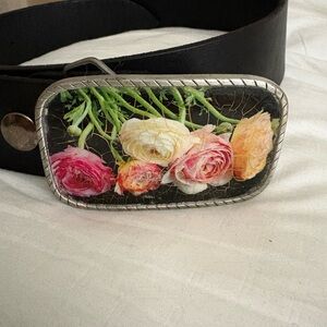 Floral Buckle Black Belt